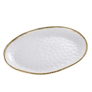47 cm Parlak Altın Kenar Beyaz Porselen Oval Servis
