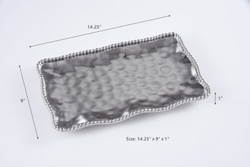 36 cm Parlak Doku Gümüş Porselen Dikdörtgen Servis